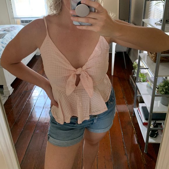 ASOS Tie Front Pink Crop Top - Picture 6 of 8